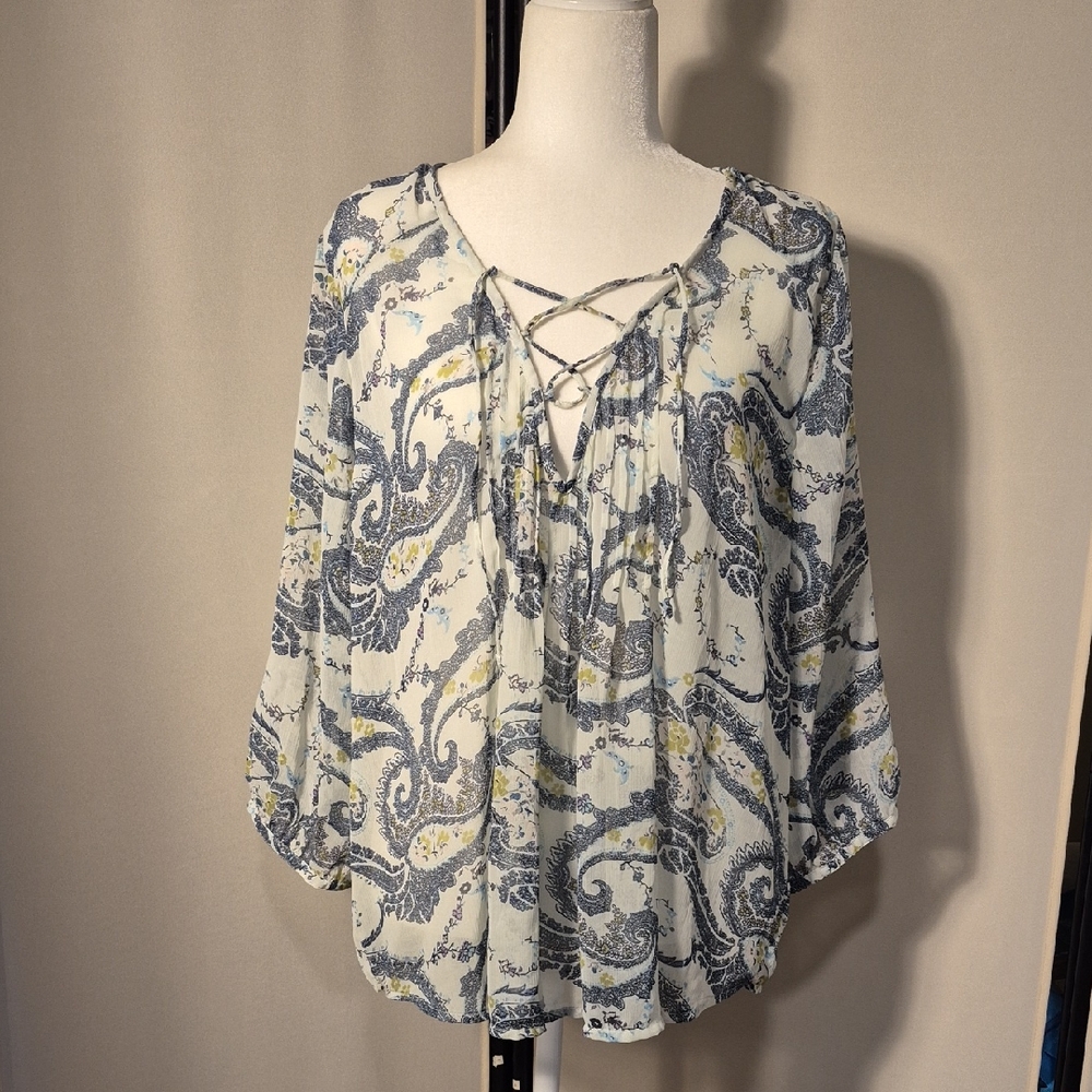 Women's Sheer Sonoma Paisley Lace-Up Blouse - Sz. L